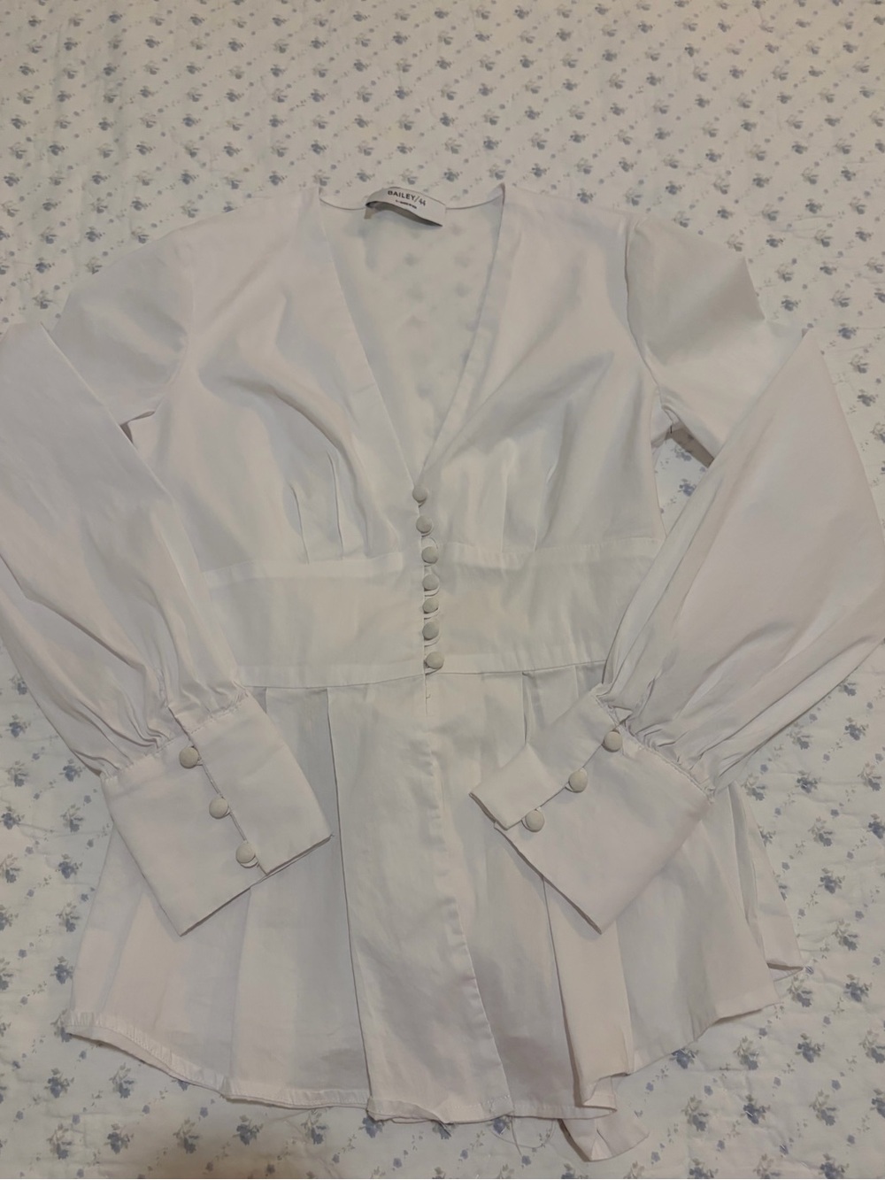 Bailey 44 White V-Neck Button Peplum Blouse